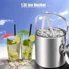 Steel Bar Beer Wine Cooler Ice Cube Container With Tongs And Lid Ice Bucket