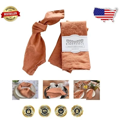 Versatile 100% Linen Napkins in Rustic Orange - Mitered Corners, Set of 4, 18x18