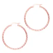 10k Rose Gold Shiny Mesh Round Hoop Earrings, Diameter 30mm