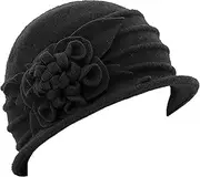 [KorhLeoh] Four-Leaf Wool Cloche Bucket Hat Fedoras Hat Felt Bowler Hat Winter Hat for Women