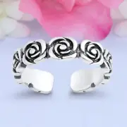 4mm Roses Band 925 Sterling Silver Toe Ring Thin Adjustable Toe Ring