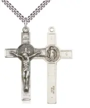 St. Benedict Crucifix on 24" Chain Necklace U CHOOSE METAL TYPE for Male Bliss