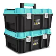 2-in-1 Garage Portable Tool Box Set with Fold-Down Non-Slip Handle & Removabl...