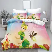 c384 Tinker Bell Anime Disney Bedding Set Duvet Cover 100% Polyester Suitable For Children And Adults 3-Piece Set 1 Quilt Cover ee384