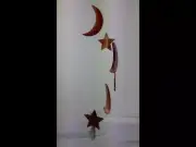 Moon And Star Shaped "Industry Red" Colored Agate Slab Wind Chime with Bamboo st