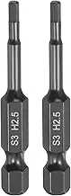 uxcell 2pcs Flat Hex Head Drill Bit H2.5 (2.5mm) Magnetic Tip 1/4" Hex Shank 50mm (2") Long Mirror Polished Metric Hexagonal Screw Driver Screwdriver Bits Wrench Electric Power Tools