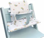 Highchair Cushion Compatible with Tripp Trapp Chiar High Chair Insert Cotton Fabric Cover Filled with Cotton Padding (Grey Forest) (White Rainbow)