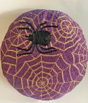 INDIA Halloween Spider & Web Beaded 15” Round Decorative pillow-New