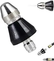 Sewer Cleaning Tool High-Pressure Nozzle1/4 Drain Nozzle, Stainless Steel Sewer Jetter Kit for Pressure Washer, 1 Front Jet and 6 Rear Jets Sewer Jetter Nozzle for Pipe Unclogging Toilet Clog Remover