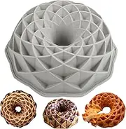 Silicone Bundt Cake Mould - 23 cm Diameter, Non-Stick, Large, Reusable for Cakes, Jelly, Gelatin, Bread (Grey)