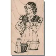 LADY COOKING Rubber Stamp, Food, Cook Book, Bowl, Woman, Thinking, Baking, Mom