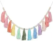 Cotton Tassel Garland Banner Colorful Birthday Party Backdrop Christmas Boho Wall Hangings for Bedroom, Nursery, Play Room, Baby Shower, Girls Room Decor, Birthday Gift