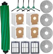 16Pcs Replacement Part Kit for iRobot Roomba Plus 405 Combo/ 505 Combo Robot Vacuum, 1 Rubber Brush 4 Mop Cloth 4 Dust Bag 3 Filter 4 Side Brushes