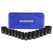 WORKPRO 14PCS 1/2" Drive Shallow Impact Socket Set Cr-V Steel Metric 10-27mm 6PT