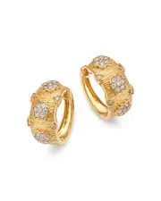 Bloomingdale's Fine Collection Diamond Huggie Hoops Earrings with Flowers in 14K Yellow Gold, 0.5 ct. t. w.