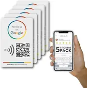 Google Review Sticker - QR & Tap NFC - 5-Pack Sticker - Reusable Google QR Code and NFC Review Sticker - iPhone & Android - Boost Google Business Reviews - Set Up at Home - 4.72"x3.15" |by MESSAGENES