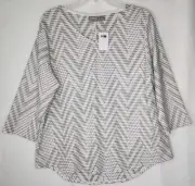 Chicos Karen Split Back Tunic Top Pale Taupe Sz 3 (Large) 3/4 Sleeve $47 *NWT*