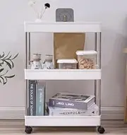 BoxedHome Slim Storage Cart, 3 Tier Storage Rolling Utility Cart Space Saving Mobile Shelving Unit Organizer with Wheels for Kitchen Bathroom, White (3Fwhite)