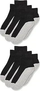 [Jefferies Socks] Little Boys' Seamless Sport Quarter Half Cushion Socks (Pack of 6), Black/Grey
