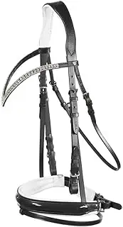 HORZE Grayson Classic Leather Ergonomic Snaffle Dressage Bridle with Detachable Flash