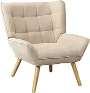 OIKITURE Modern Accent Chair - Linen Fabric High Back Support with Comfortable Angle, Extra Large Armchair Comfy Reading Chair for Bedroom Living Room, 150KG Weight Capacity, Beige
