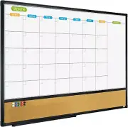 36" x 24" Magnetic Calendar Whiteboard & Corkboard Combo - Black Aluminum Frame