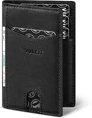 [VULKIT] Bifold Front Pocket Slim Wallet RFID Blocking Minimalist Thin Leather Credit Card Holder Wallet for Men and Women Genuine Leather Black