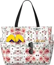 [OAROK] Blossoming Rose Flowers Large Capacity Beach Tote Bag For Women Oversized Tote Bag For Weekend Travel, Black, One Size