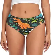 [RPLIFE] Colorful Dinosaurs Black Womens Breifs Underware, Womens Breathable Underwear, Comfort Panty, Soft Underwear, Colorful Dinosaurs Black, XX-Large