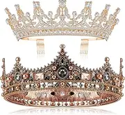 [Juexica] 2 Pieces Crowns King and Queen Wedding Crown and Tiaras for Women Men Halloween Princess Vintage Headband Birthday Crown Bridal