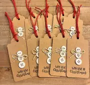 Set of 10 Handmade Christmas Gift Tags~Button Snowmen