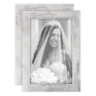 Picture Frames 4x6 Set of 2 Distressed White Wood Grain Photo Frame for Galle...