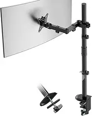 PUTORSEN 80cm Extra-Tall Single Monitor Desk Mount Arm – Fully Adjustable for Most 13 to 35 Inch Monitors, Supports up to 9kg, Includes Cable Clips with Clamp and Grommet Mounting Options,Black