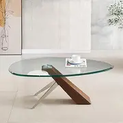 Marco Furniture Arco Oval Glass Coffee Table - Nordic Walnut 12 mm Transparent Tempered Glass Coffee Table Decor - Solid Ashwood Mid Century Style - Modern Coffee Tables for Living Room Furniture