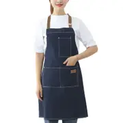 Denim Apron with 3 Pockets Unisex Jean Apron Adjustable Bib Apron for Work Kitchen Cooking-Blue