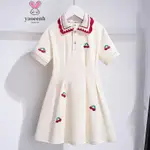【YAOEENH】110-170CM 韓版女童POLO領洋裝 中大童甜美洋氣櫻桃刺繡短袖洋裝 現貨 快速出貨