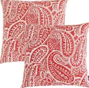 Pair ~ RED & WHITE PAISLEY LINEN PILLOW COVERS 18x18 #J4