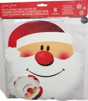 8pc Non Clear Thin Plastic Set: 4 Placemats & 4 Coasters, CHRISTMAS SANTA, Link