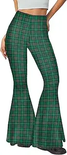 [MAX TSOLMON] St. Patrick's Day Bell Bottom Pants, Shamrock Print, Green Flare Leggings