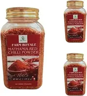 Farm Royale Mathania Red Chilli (Lal Mirch) Powder-1+1+1 Combo-600GM Shudh||Handpicked Material||Export quality