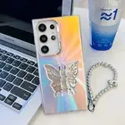 Luxury Electroplated Butterfly Kickstand Case w/ Strap for Galaxy S24 Ultra/S23+