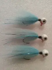 Smoo's Custom Jigs (3) 1/4 Oz. Arctic Fox Hair Jigs Sky Blue. *354