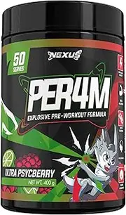 Nexus PER4M Pre Workout Powder Supplement, English Walnut, Alpha GPC, Caffeine Anhydrous, L-citrulline, Beta Alanine, Taurine, L-Tyrosine, Dairy & Gluten-Free, 50 Servings (400g) (Ultra Psycberry)