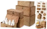 6 Pcs Thanksgiving Seagrass Basket with Lid Wicker Dark Brown Classic Style