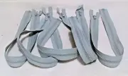 Five Grey Nylon 22 Inch YKK Zippers Unused Separating Zippers New Old Stock