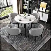 YAXANSIH Modern Conference Room Table Business Coffee Table Simple Table and Chair Combination Office Reception Leisure Table Balcony Living Room Dining Table Marble Round Table(Color:Light Gray)