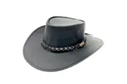 Jacaru Kangaroo Leather Outback Hat Wide Brim - Black