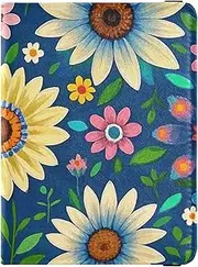 [Amooorous] Trendy Daisy Floral White Blue Boho Leather decorative family passport holder Vaccine Case Protector Cover Card Holder Passport Case Waterproof, trendy daisy floral white blue boho, 1 size