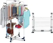 Clothes Airer Tower, Foldable and Space Saving, 3 Levels, 6 Foldable Wings, Rollable and Stable, Mobile Tower Clothes Airer, Drying Rack for Indoor and Outdoor Large Families.,116201I