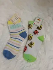 Lot X2 Kids Springtime Socks (1) Happy Easter & (1) Lady Bugs & Bees Size 7-8.5